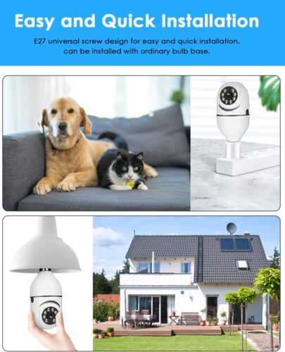 OFYOO Light Bulb Security Camera Wireless Outdoor Indoor 2.4G/5G WiFi Security Cameras for Home Security 360Â° Panoramic Camera Motion Detection and Alarm Two-Way Audio Based E27 Light Bulb Socket