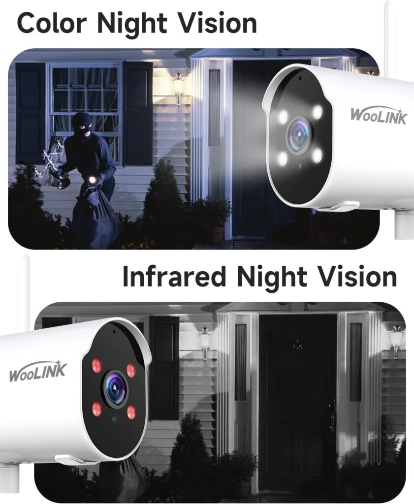 WOOLINK 2K Security Camera Outdoor WiFi Security Cameras Pan Rotating 225Â° Full Color Night Vision, Two-Way Audio, 2.4GHz WiFi, IP65, Motion Detection Alarm (2 Pack)