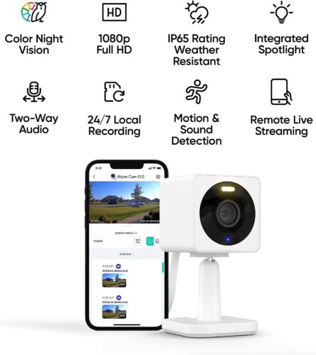 WYZE Cam OG 1080p HD Wi-Fi Security Camera - Indoor/Outdoor, Color Night Vision, Spotlight, 2-Way Audio, Cloud  Local storage- Ideal for Home Security, Baby, Pet Monitoring - Alexa  Google Assistant