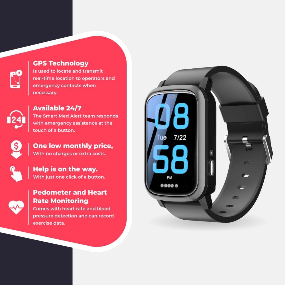 Elderly Cellular Medical Alert Device | Fall Detection | Senior Wearable Smartwatch | GPS Location | Instant Emergency Response 365 Days a Year