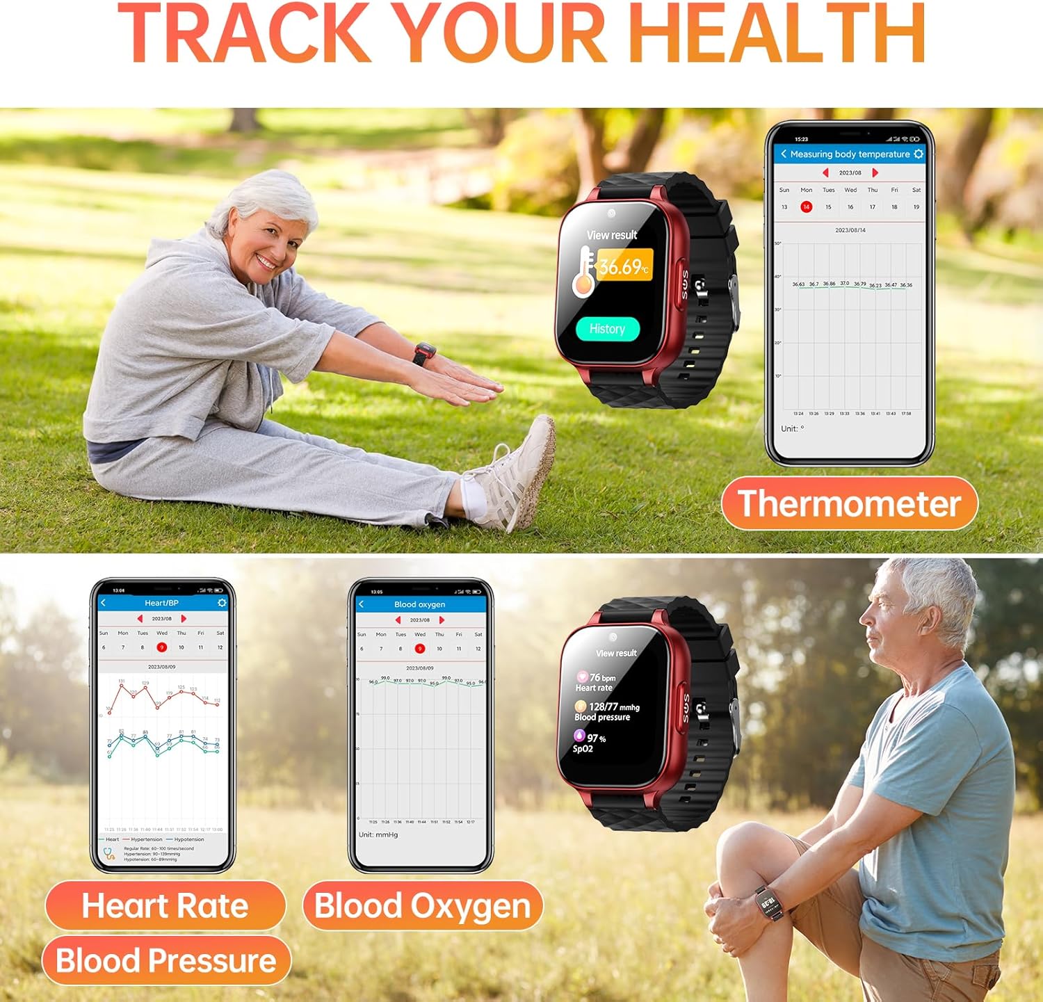 Fajocru Smart Health Watch with Fall Alert Devices for Seniors